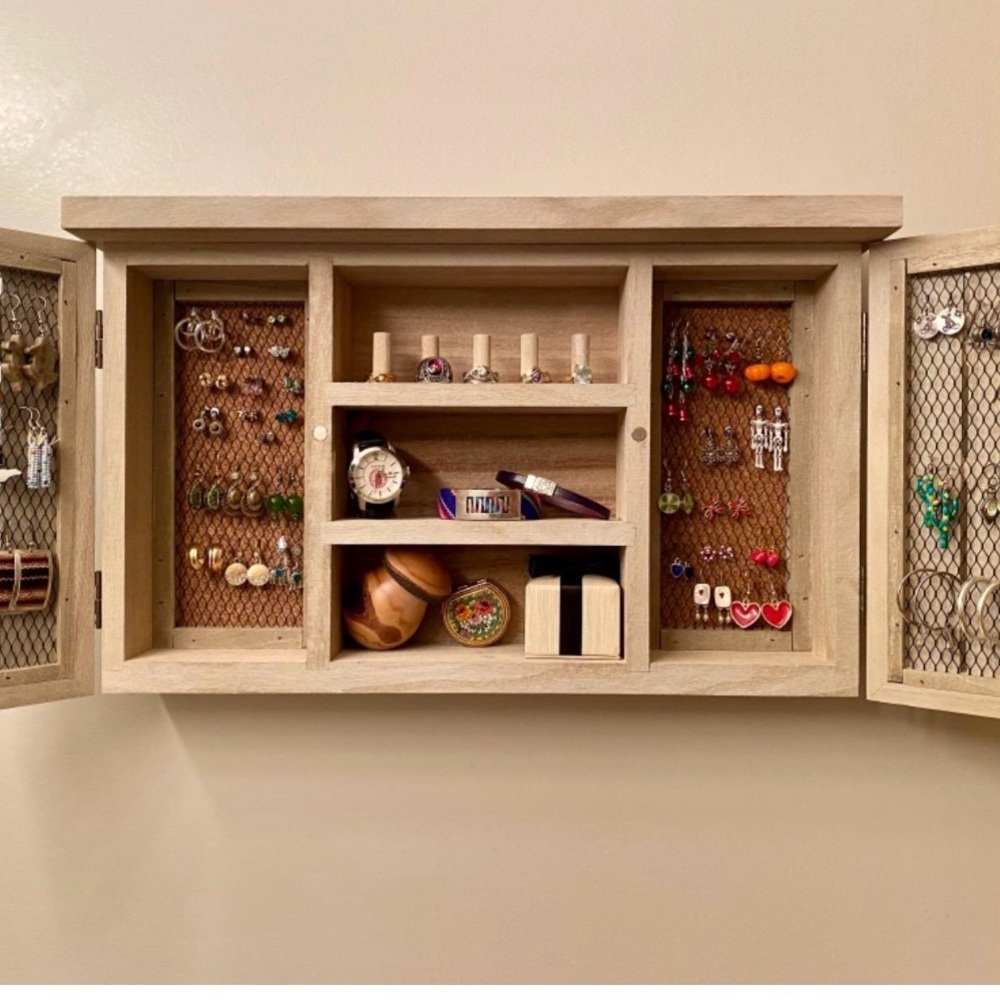 Rustic Wooden jewelry Cabinet with Shelves - Picture 9 of 9